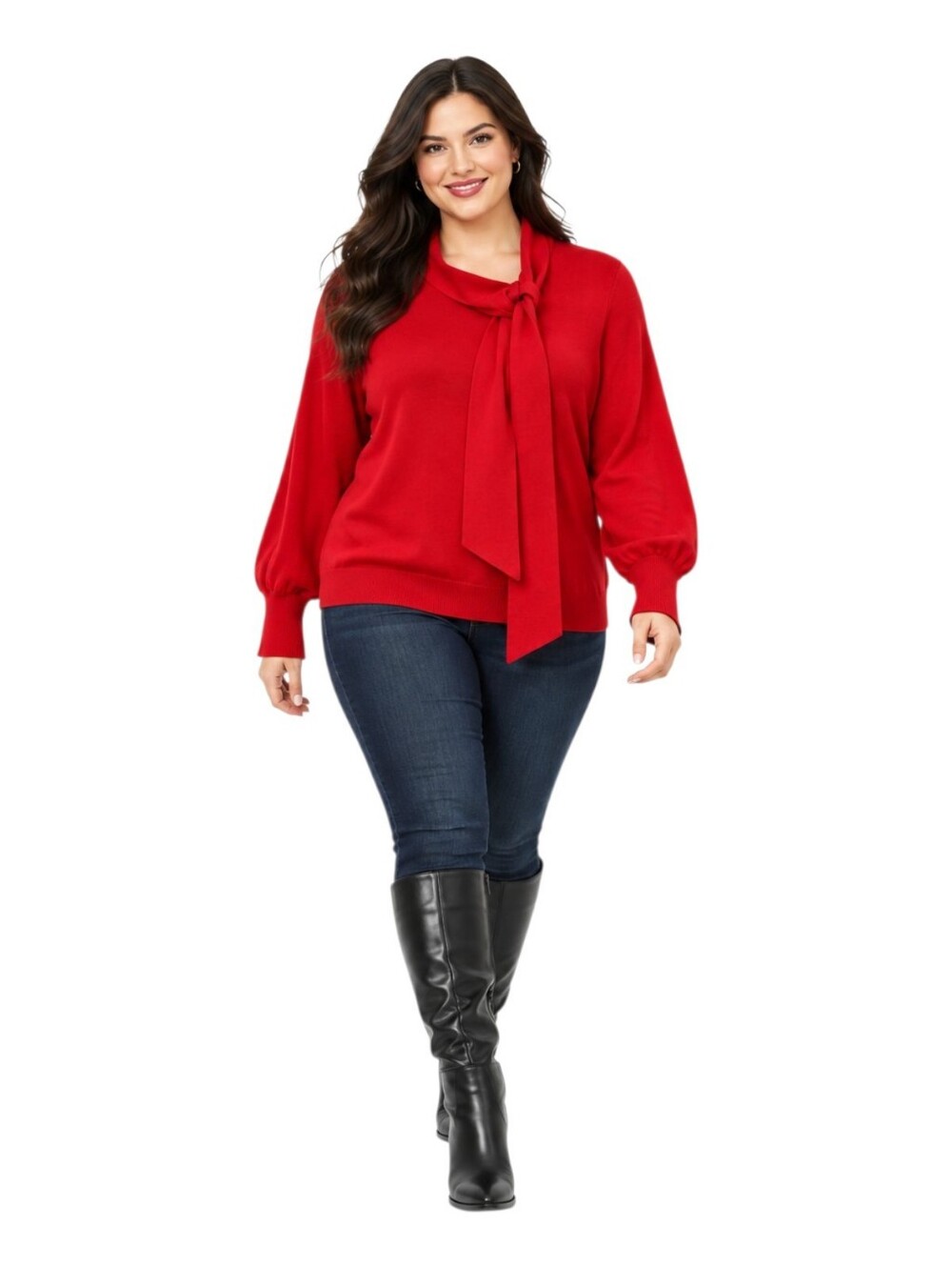 Liz Claiborne XLT Rich Red Fold-Over Tie Neck Oversized Sweater NWOT